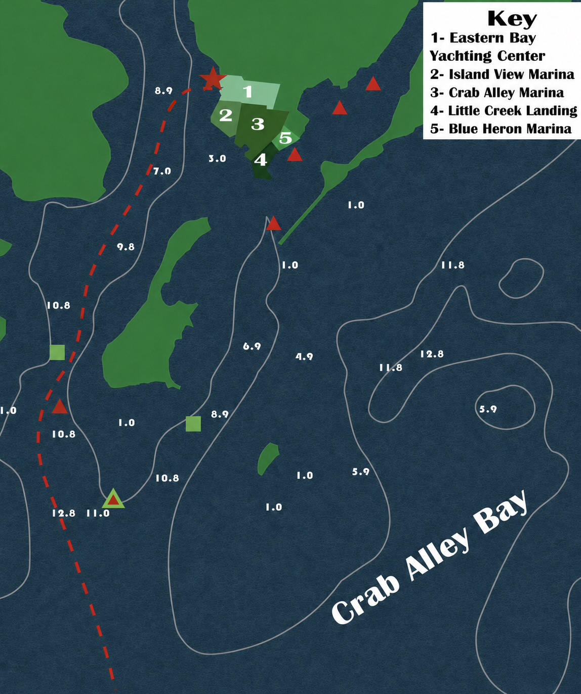 Detailed Peanut Trail channel map into Crab Alley Bay