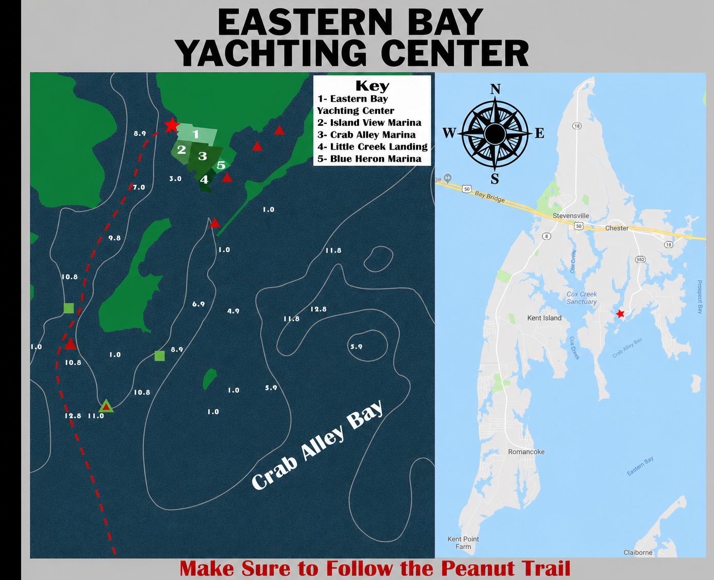 Chart of Crab Alley Bay showing the approach to the marina